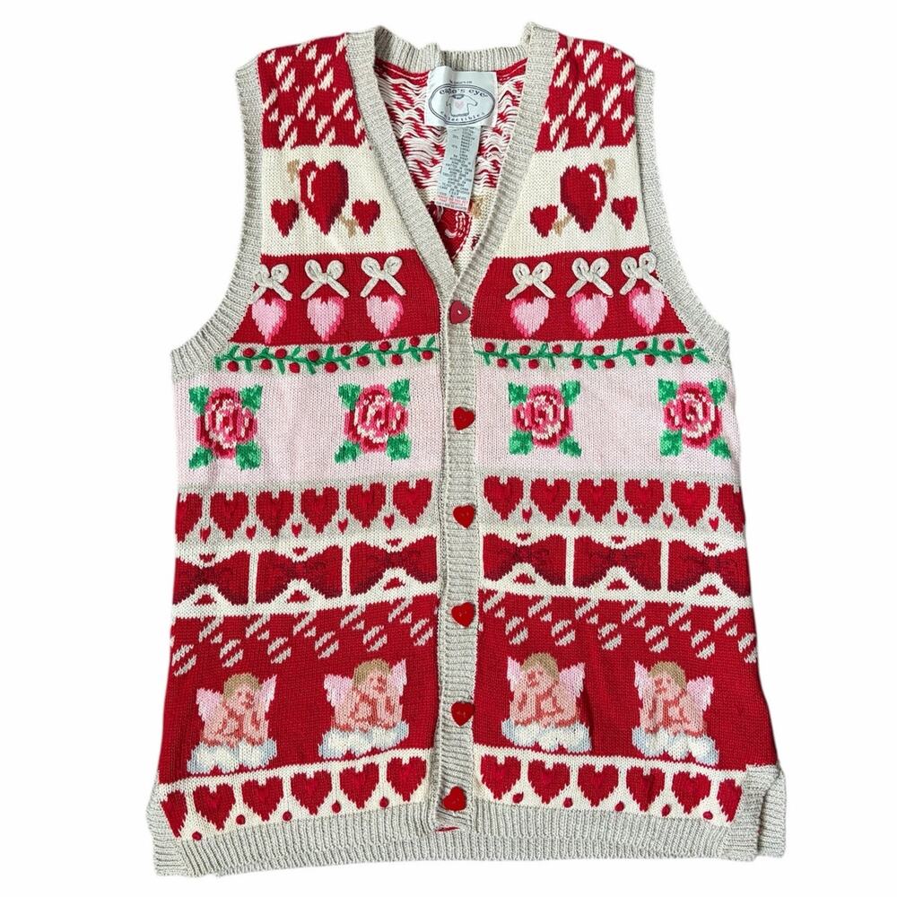 VTG Eagle's Eye Valentine Holiday Cotton Blend Knit Holiday Sweater Vest Sz M